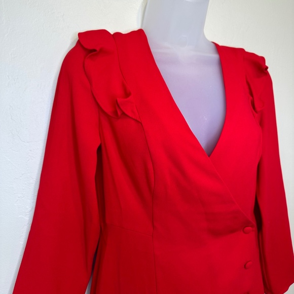 Topshop | Retro Mod Design Ruffle Details V-Neck Holiday Mini Blazer Dress - Picture 6 of 15